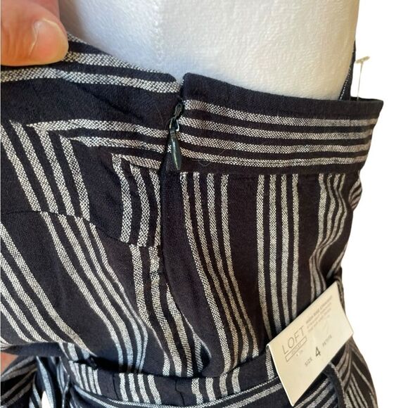 Loft 2 Piece Linen Jumpsuit Pinstriped Navy and White Womens Size 4P NWT - Picture 5 of 15